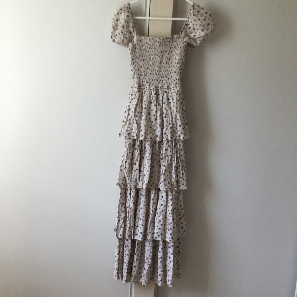 And Now This long floral ruffle dress like new